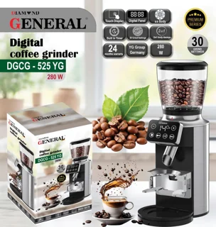 آسیاب قهوه دیجیتال جنرال مدل DGCG-525 YG | آسیاب حرفه‌ای 30 درجه با پنل لمسی و تایمر