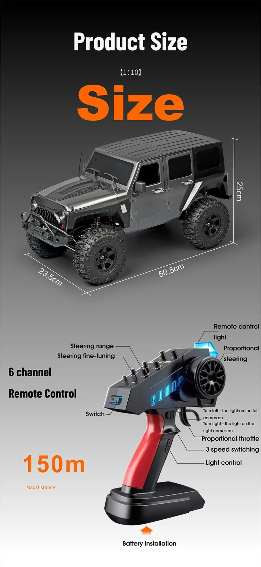 ریموت کنترل 2.4 گیگاهرتزی با برد 100 متر و کنترل دقیق چپ/راست و تنظیم سرعت