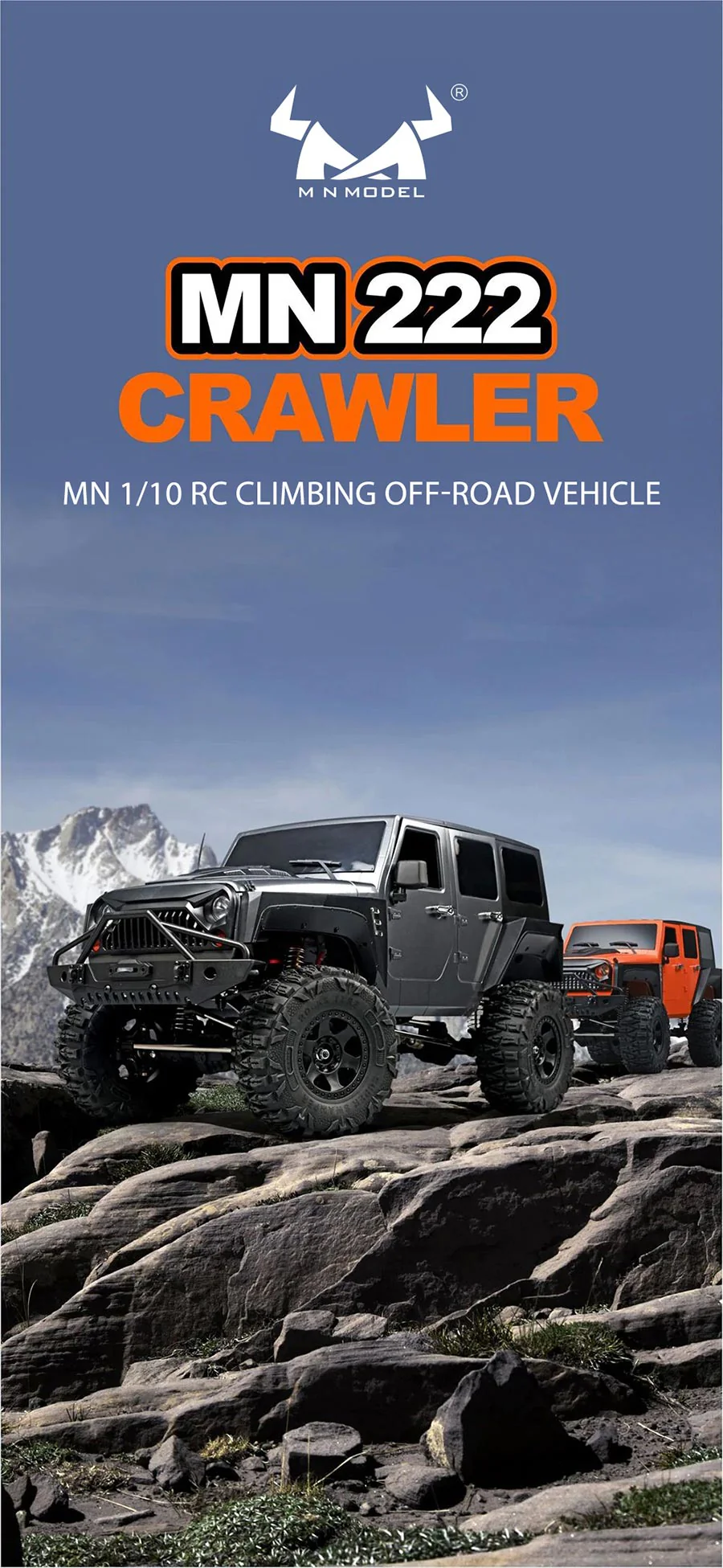 ماشین کنترلی آفرود MN222 در مقیاس 1/10 با شاسی فلزی و طراحی حرفهای مخصوص صخرهنوردی