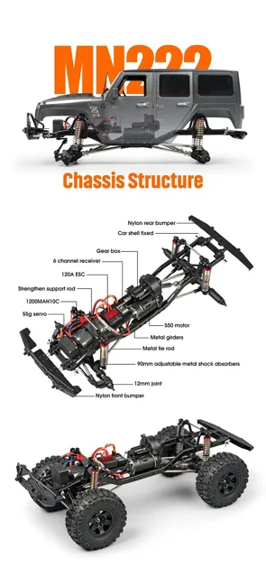 ماشین کنترلی آفرود صخره‌نورد مقیاس 1/10 فلزی MN MODELS MN222